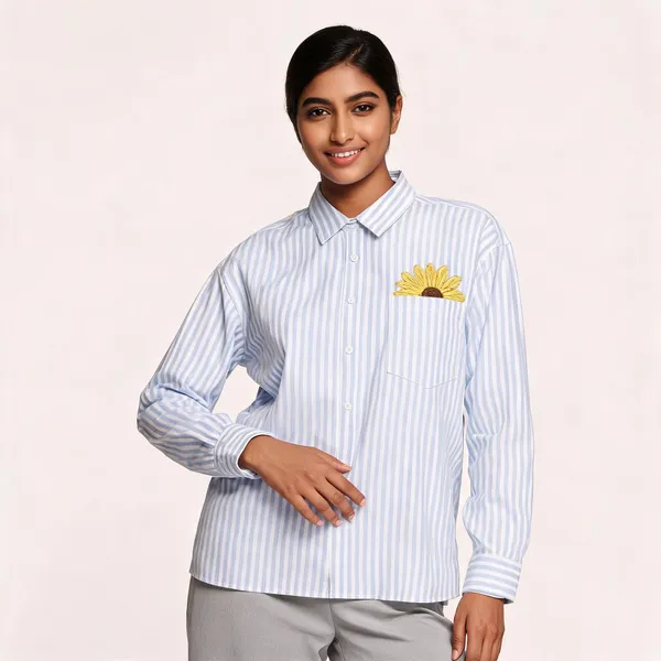 White_Striped_Embroidered_Full_Sleeve_Boxy_Fit_Shirt_For_Unisex