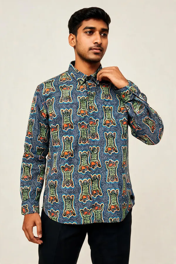 Blue_Printed_And_Embroidered_Full_Sleeve_Shirt_For_Unisex