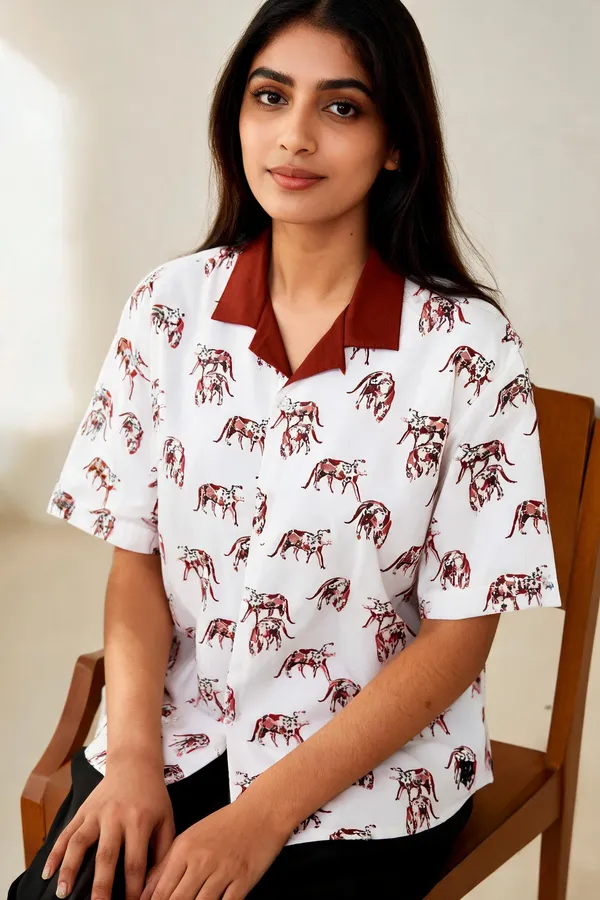 White_Printed_Embroidered_Short_Sleeve_Boxy_Fit_Shirt_For_Unisex