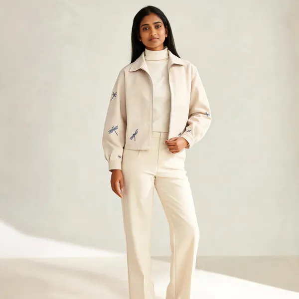 Cream_Embroidered_Textured_Cropped_Jacket_For_Unisex