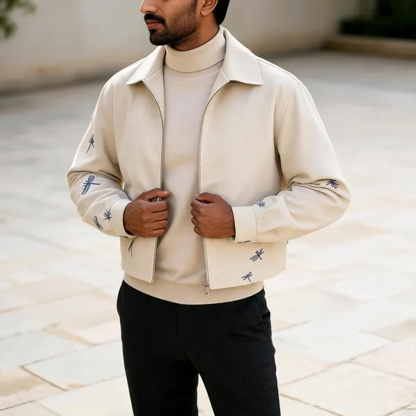 Cream_Embroidered_Textured_Cropped_Jacket_For_Unisex