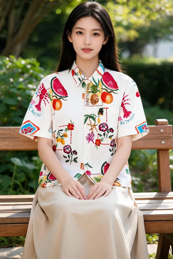 White_Printed_And_Embroidered_Short_Sleeve_Shirt_For_Unisex