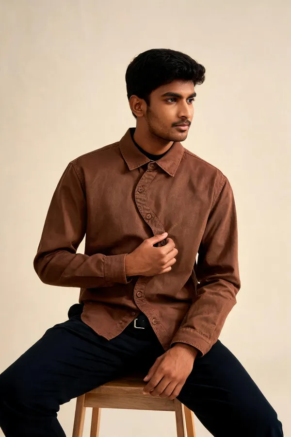 Brown_Casual_Full_Sleeve_Shirt_For_Unisex