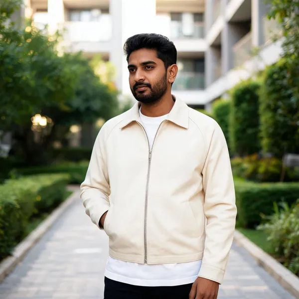 Cream_Patterned_Zip_Front_Jacket_For_Unisex