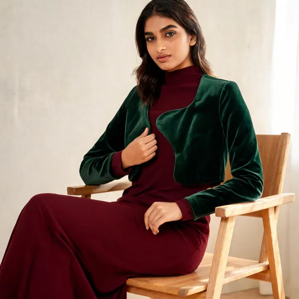 Green_Velvet_Cropped_Bolero_Jacket_For_Women