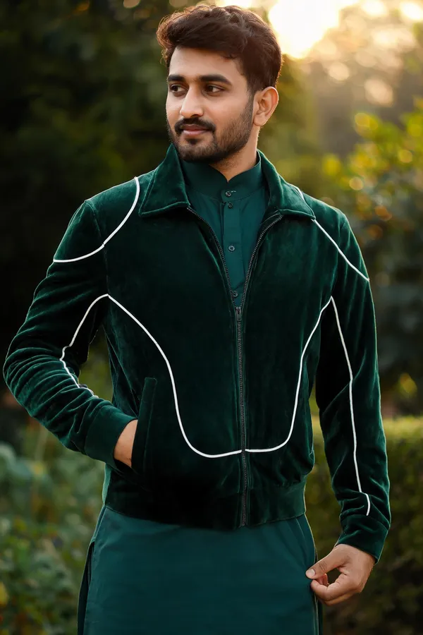 Green_Velvet_Zip-Up_Jacket_For_Unisex