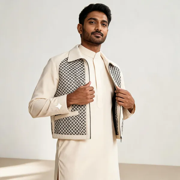 Cream_And_Black_Jacquard_Regular_Fit_Jacket_Unisex