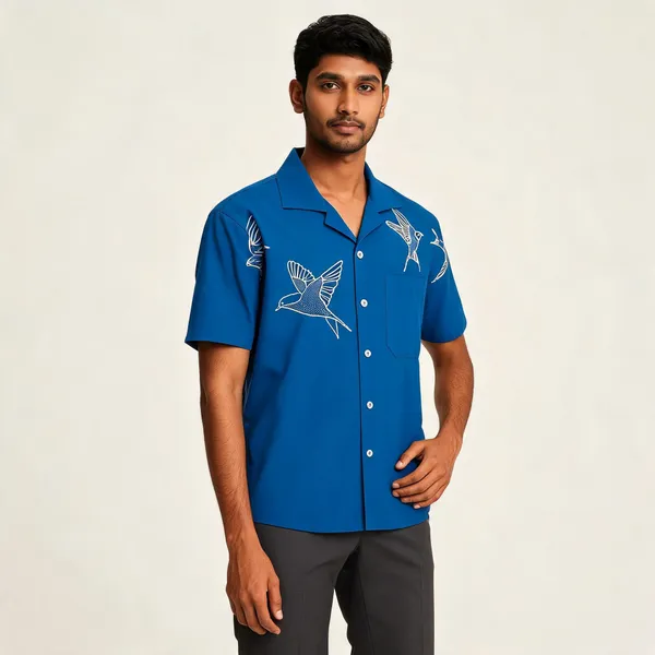 Blue_Embroidered_Short_Sleeve_Casual_Boxy_Fit_Shirt_For_Men