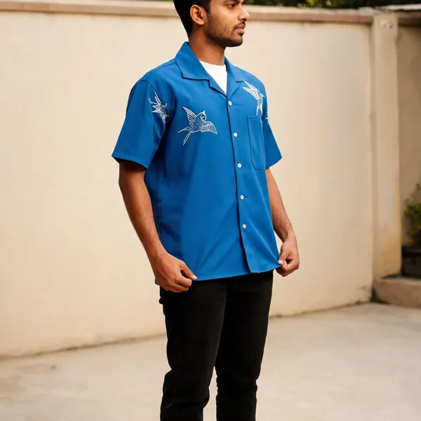Blue_Embroidered_Short_Sleeve_Casual_Boxy_Fit_Shirt_For_Men