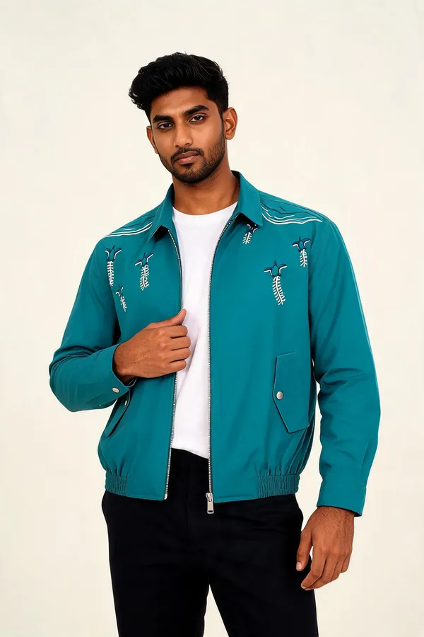 Teal_Embroidered_Full_Sleeve_Zip_Jacket_For_Unisex