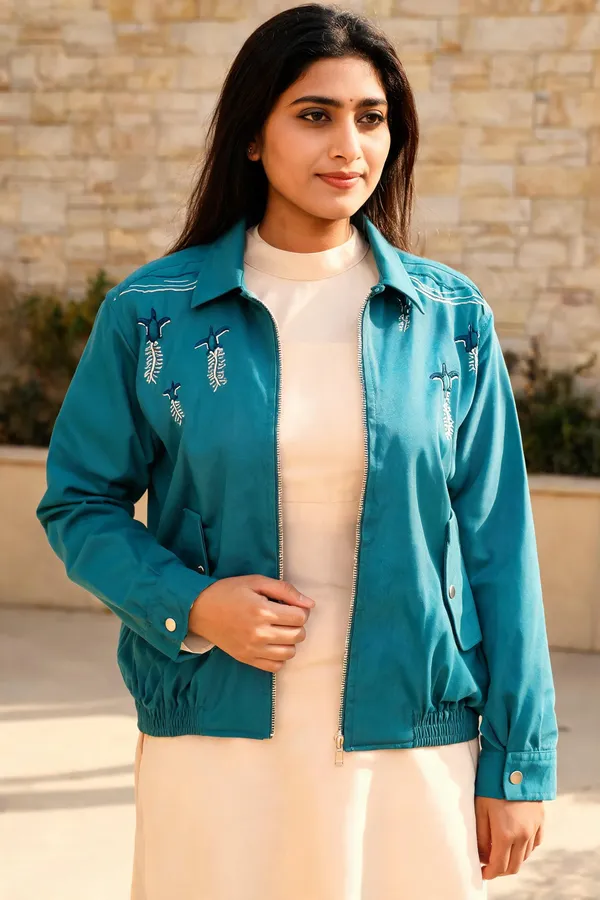 Teal_Embroidered_Full_Sleeve_Zip_Jacket_For_Unisex