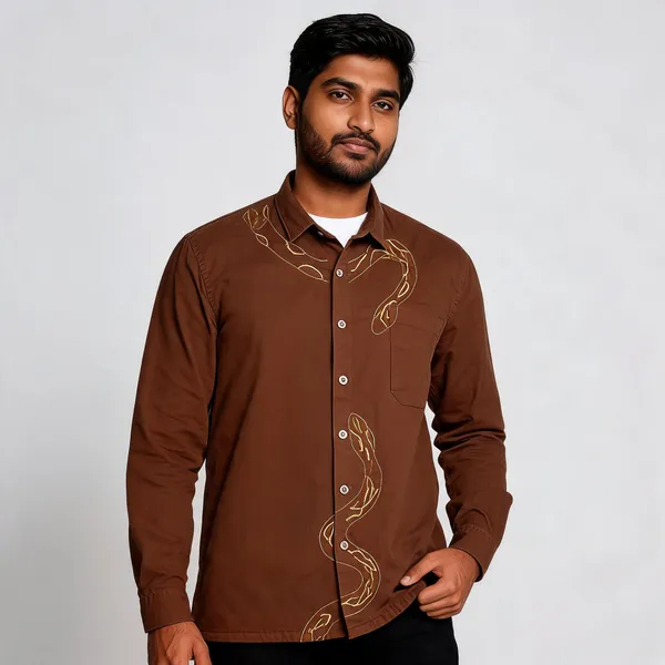 Brown_Embroidered_Casual_Boxy_Fit_Shirt_For_Men