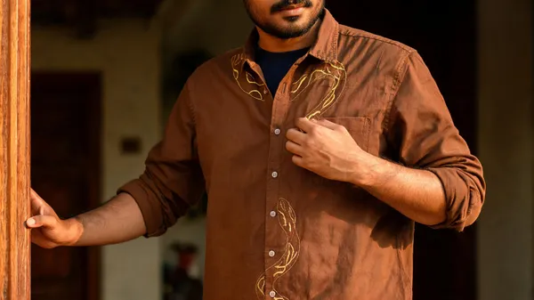Brown_Embroidered_Casual_Boxy_Fit_Shirt_For_Men