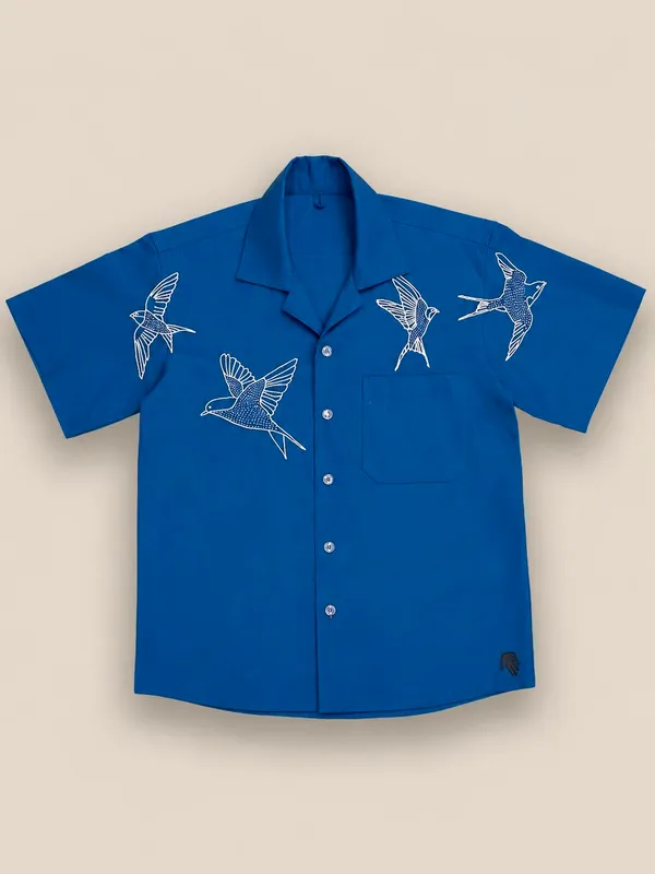 Blue_Embroidered_Short_Sleeve_Casual_boxy_fit_Shirt_for_Men