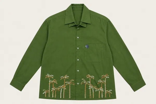 Green_Embroidered_Cotton_double_collar_Casual_boxy_fit_Shirt_for_Unisex