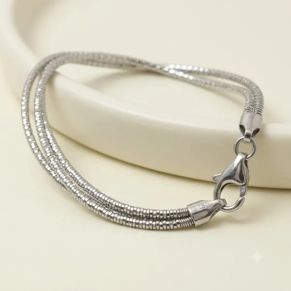 925_Silver_Textured_Snake_Style_Bracelet_Triple_Layer