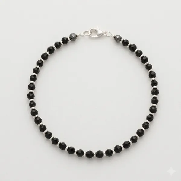 925_Silver_Black_Bead_Bracelet_With_Lobster_Clasp_Unisex_Minimal_Jewelry