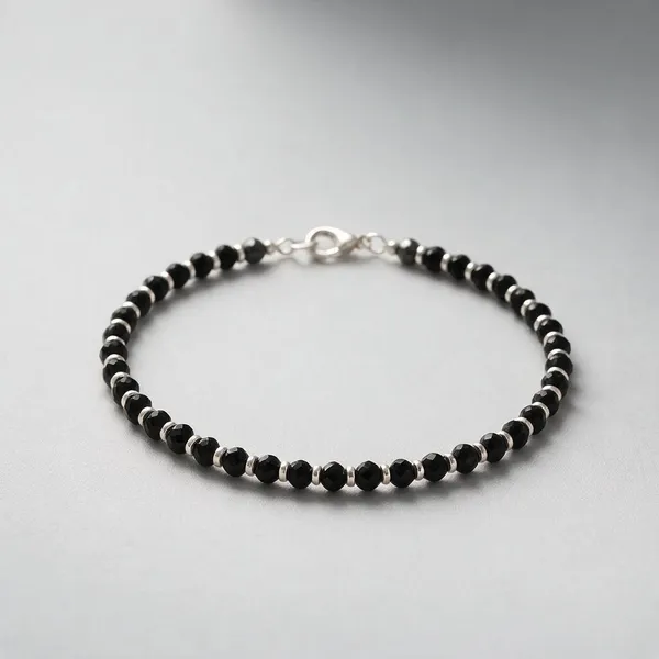 925_Silver_Black_Bead_Bracelet_With_Lobster_Clasp_Unisex_Minimal_Jewelry