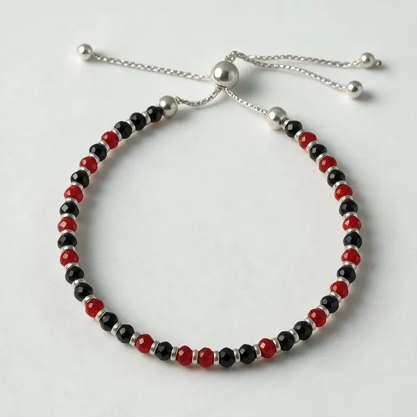 Adjustable_Red_Black_Silver_Beaded_Bracelet_In_925_Silver_Unisex