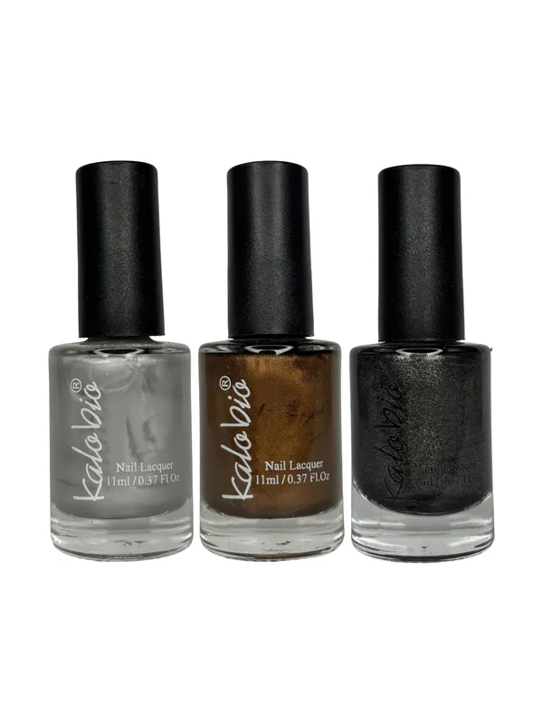 KALOBIO_Metallic_Nail_Enamel_Trio_–_Silver_Grey,_Walnut_&_Orchid_|_Speckled_Nail_Polish_Set_|_Long-Lasting,_Quick-Dry