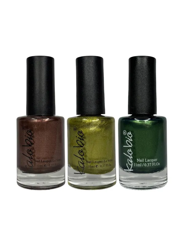 KALOBIO_Metallic_Nail_Enamel_-_Bronzelle,_Olivine_&_Juniper_KM30/M31/M32