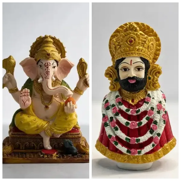 Gold_Multicolor_Resin_Seated_Ganesha_And_Khatu_Shyam_Painted_Religious_Idol_-_Pack_Of_2
