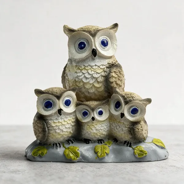 Grey_Green_Resin_Owl_Family_Figurine