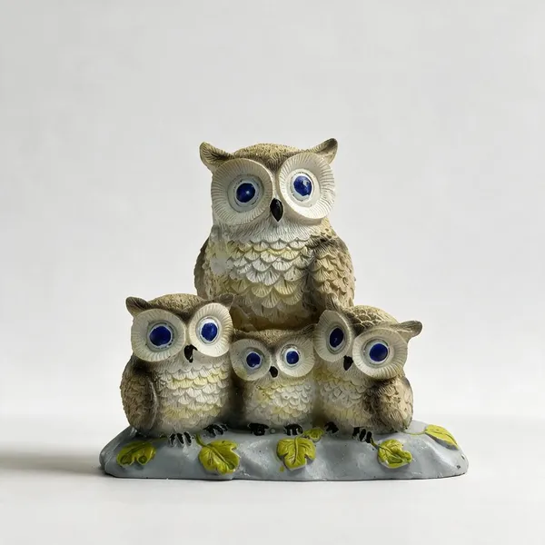 Grey_Green_Resin_Owl_Family_Figurine
