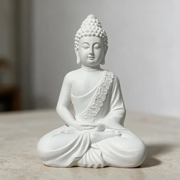White_Resin_Meditating_Buddha_Idol