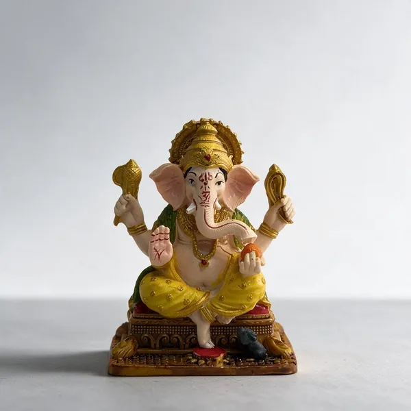 Gold_Multicolor_Resin_Seated_Ganesha_Idol