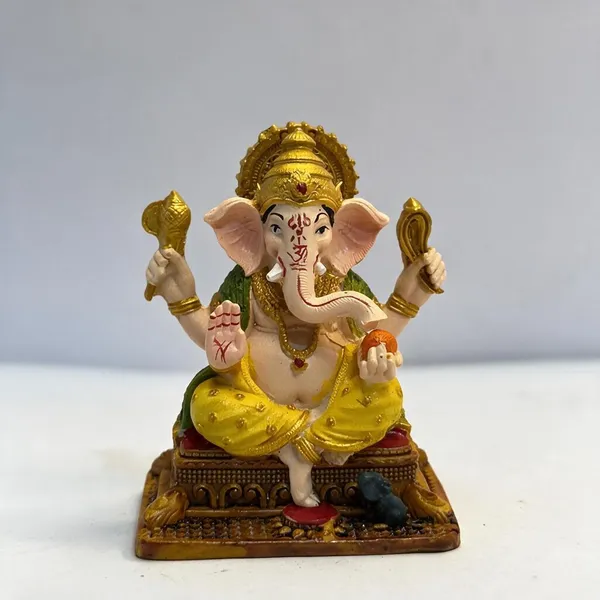 Gold_Multicolor_Resin_Seated_Ganesha_Idol