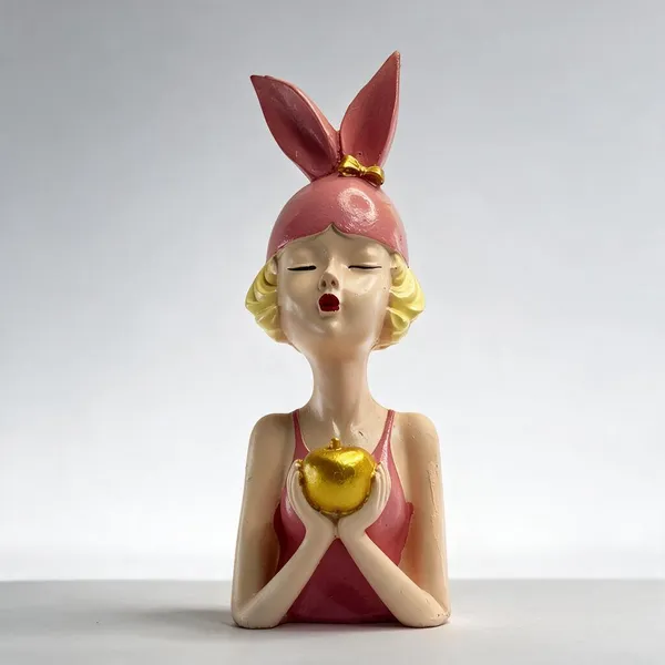 Resin_Bunny_Eared_Girl_Holding_Apple_Figurine