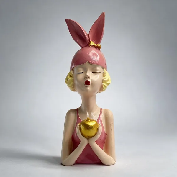 Resin_Bunny_Eared_Girl_Holding_Apple_Figurine