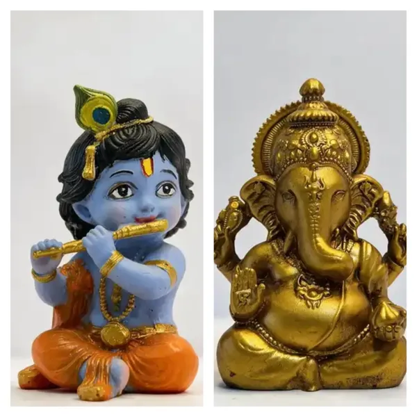 Gold_Tone_Resin_Seated_Ganesha_And_Blue_Krishna_Playing_Flute_Figurine_-_Pack_Of_2