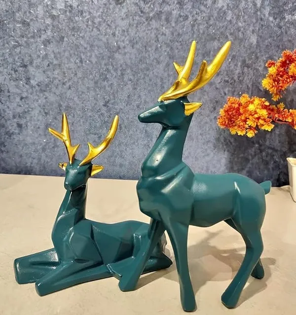 Teal_Resin_Deer_Figurine_Set_With_Gold_Antlers