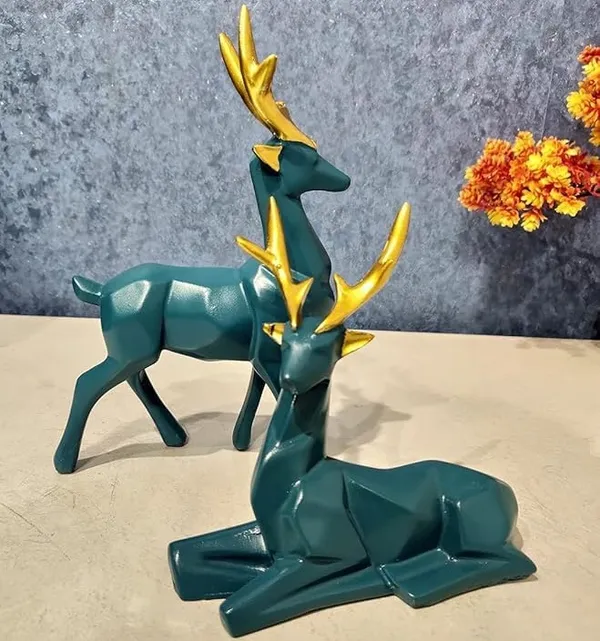 Teal_Resin_Deer_Figurine_Set_With_Gold_Antlers