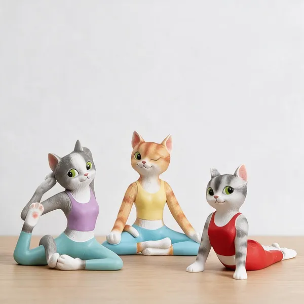 Multicolor_Resin_Yoga_Cat_Figurine_Set_Of_3