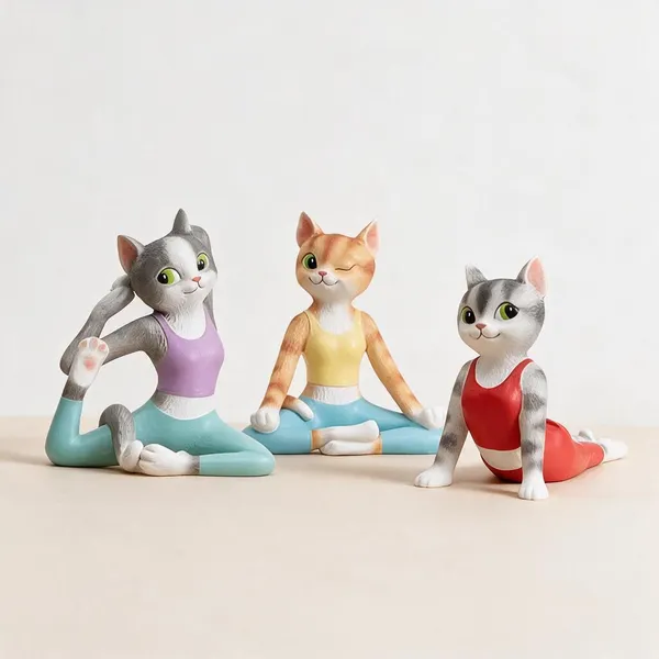 Multicolor_Resin_Yoga_Cat_Figurine_Set_Of_3