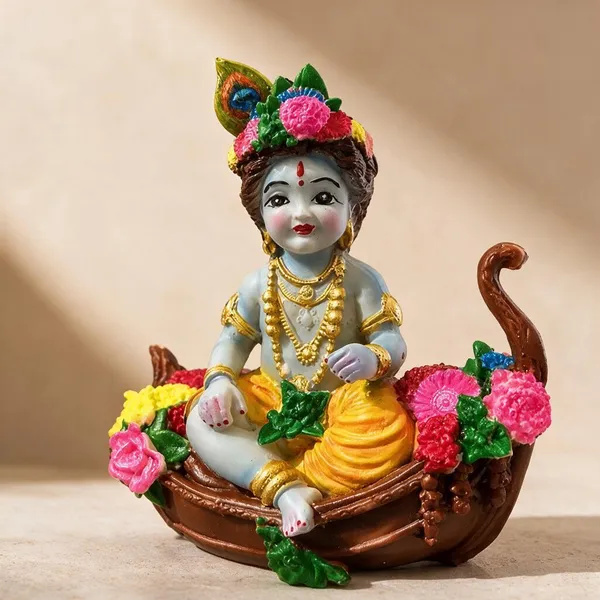 Multicolor_Resin_Krishna_Seated_In_Boat_Figurine