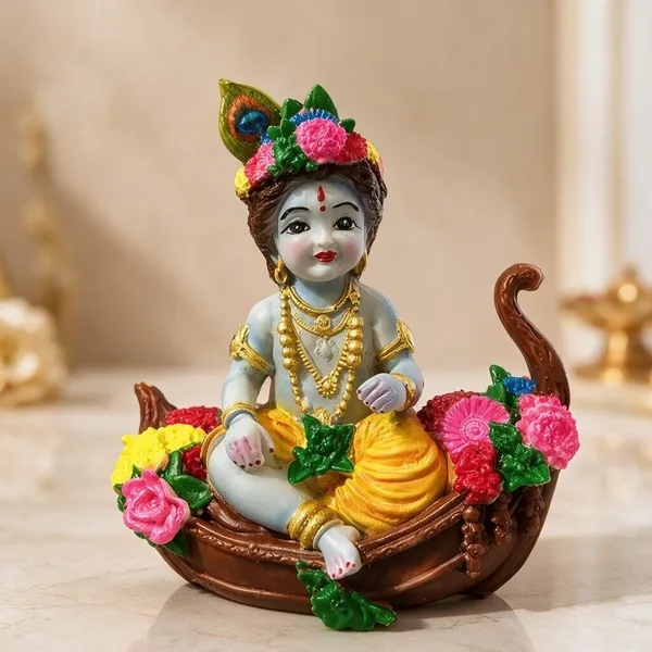 Multicolor_Resin_Krishna_Seated_In_Boat_Figurine