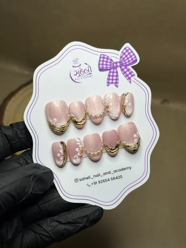 Saheli_Pink_Pearl_Floral_Gold_Embellished_Press-On_Nails