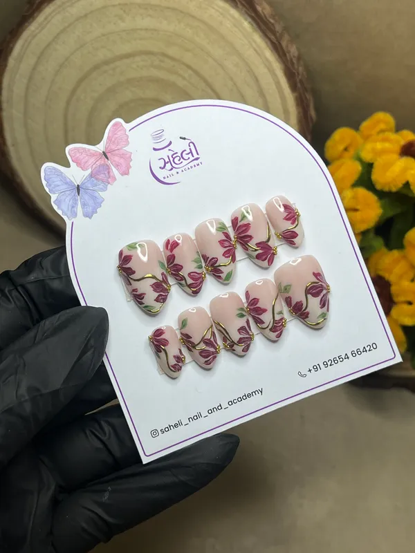 Nude_Burgundy_Pink_Floral_Press-On_Nail_Set