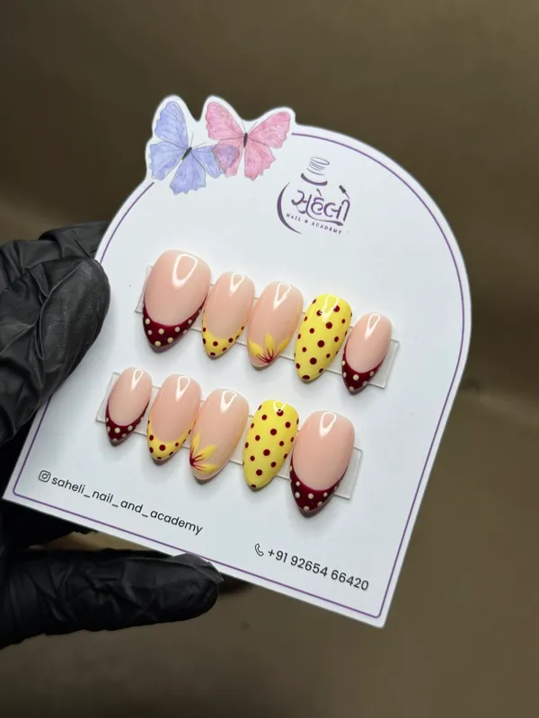 Pink_Yellow_Red_Polka_Dot_Almond_Artificial_Press-On_Nails