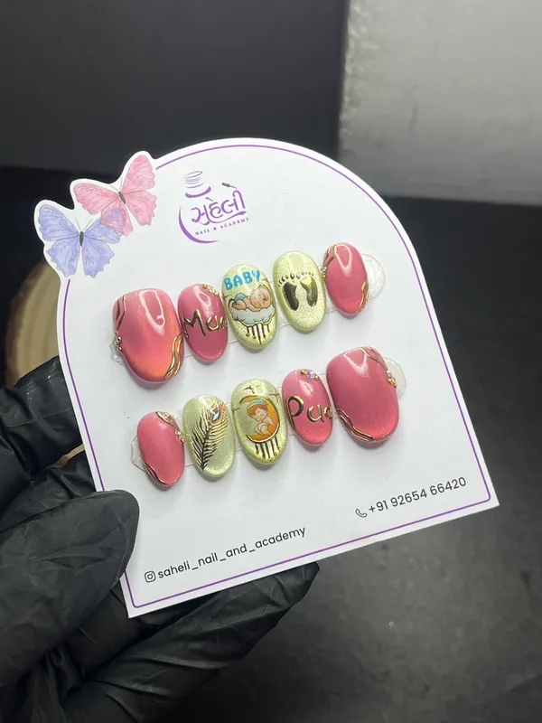 Pink_Butterfly_Gold_Accent_Embellished_Press-On_Nails