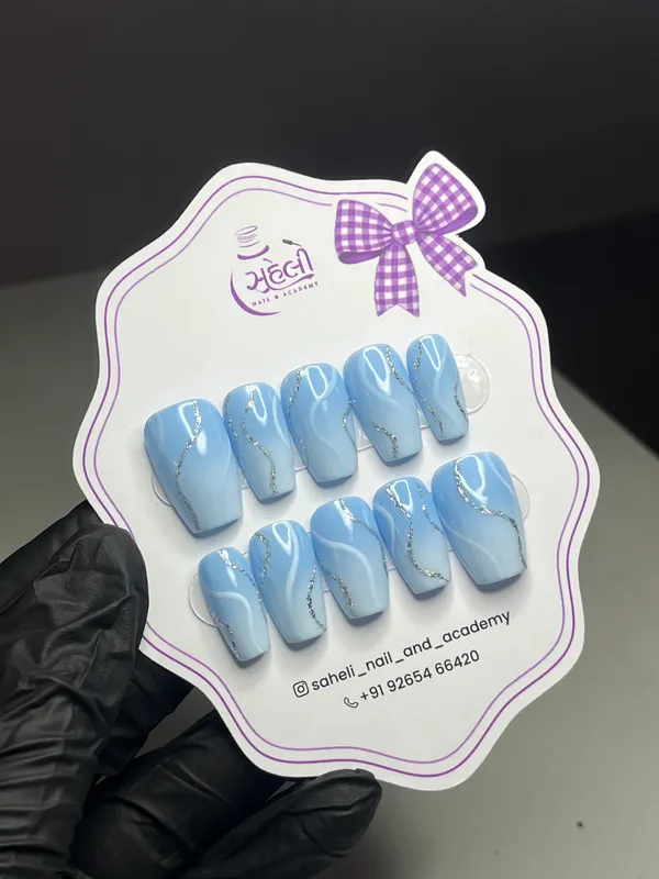 Saheli_Nail_Academy_Light_Blue_Silver_Wave_Press-On_Nails