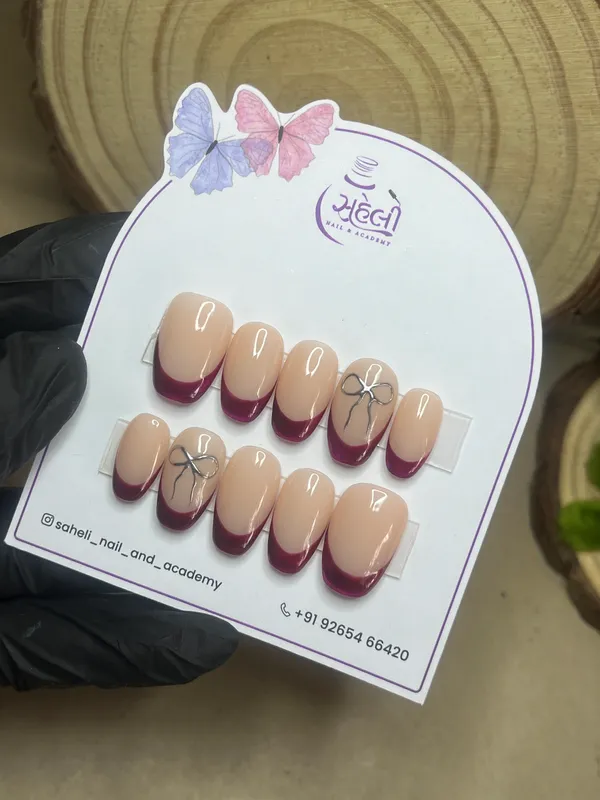 Saheli_Nude_Burgundy_French_Tip_Floral_Press-On_Nail_Set