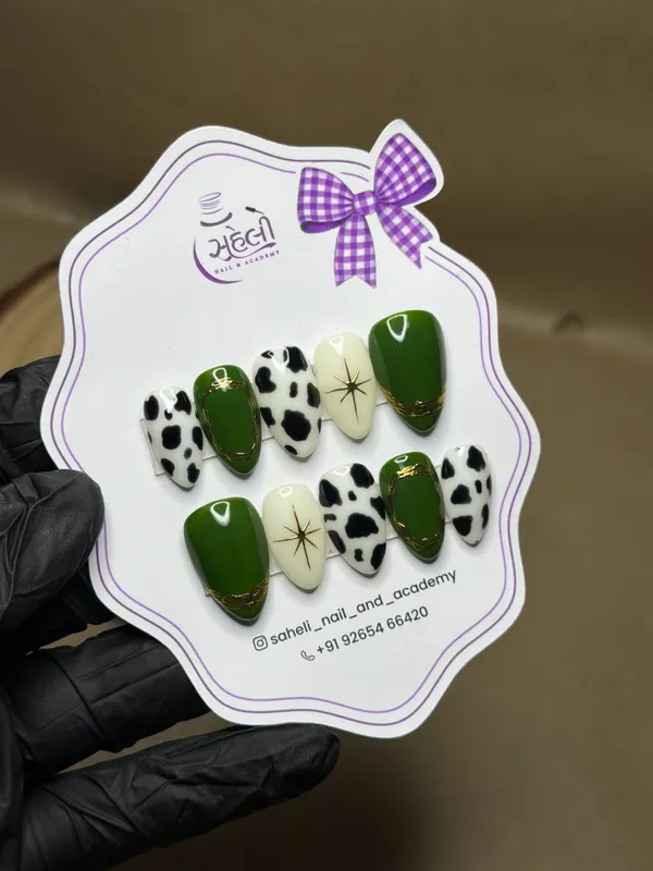 Green_Cow_Print_Gold_Detail_Press-On_Nail_Set