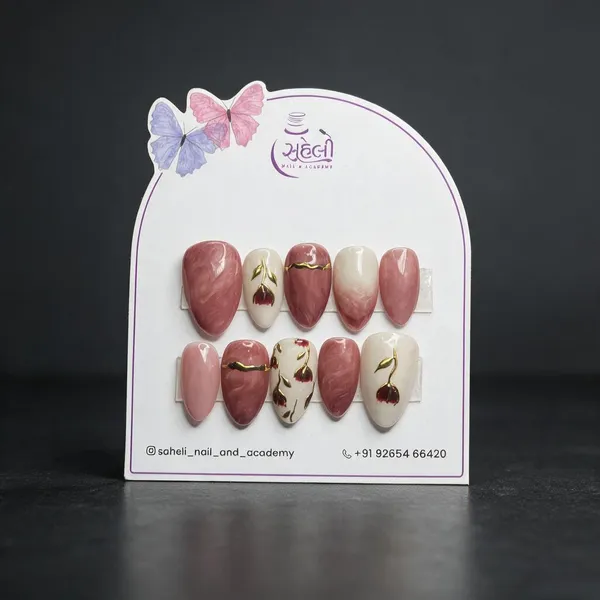 Saheli_Pink_Ivory_Almond_Floral_Marble_Press-On_Nails