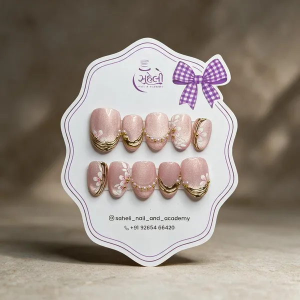 Saheli_Pink_Pearl_Floral_Gold_Embellished_Press-On_Nails