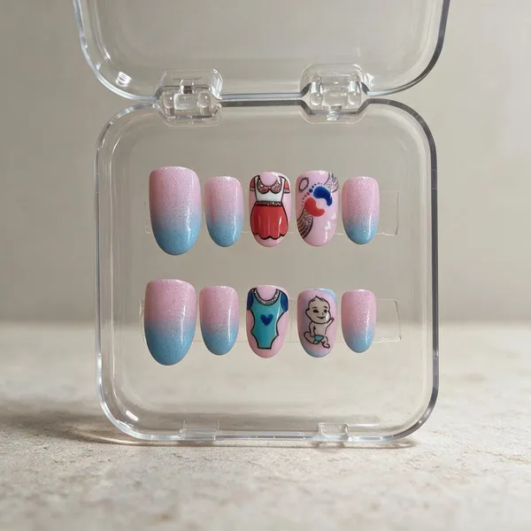 Saheli_Pink_Blue_Ombre_Cartoon_Glitter_Press-On_Nails